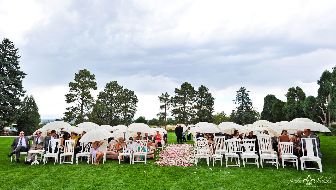Umbrellas at wedding ceremony